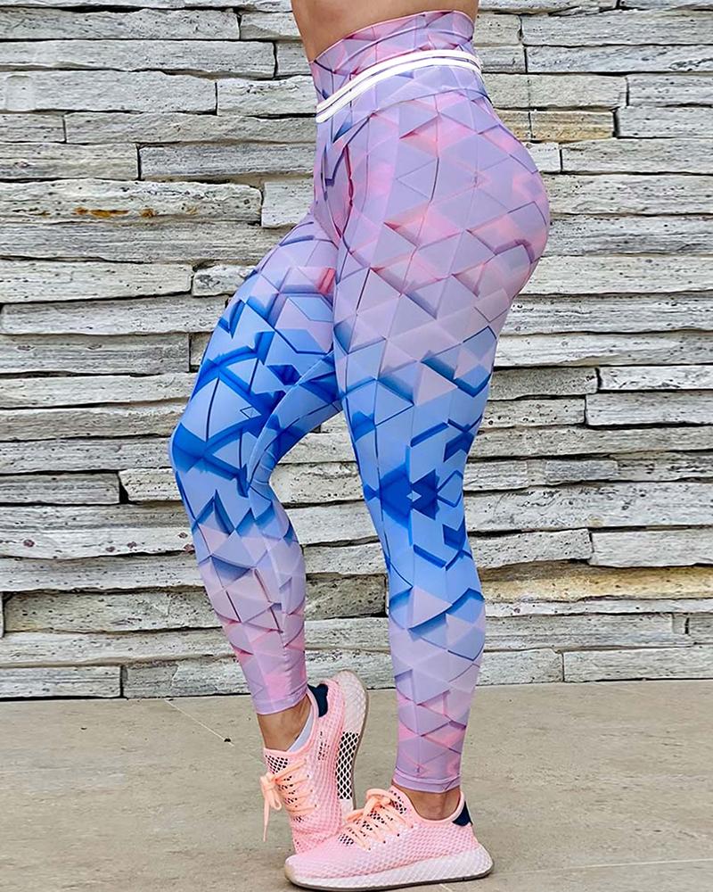 

High Waist Ombre Geometric Print Leggings, Multicolor
