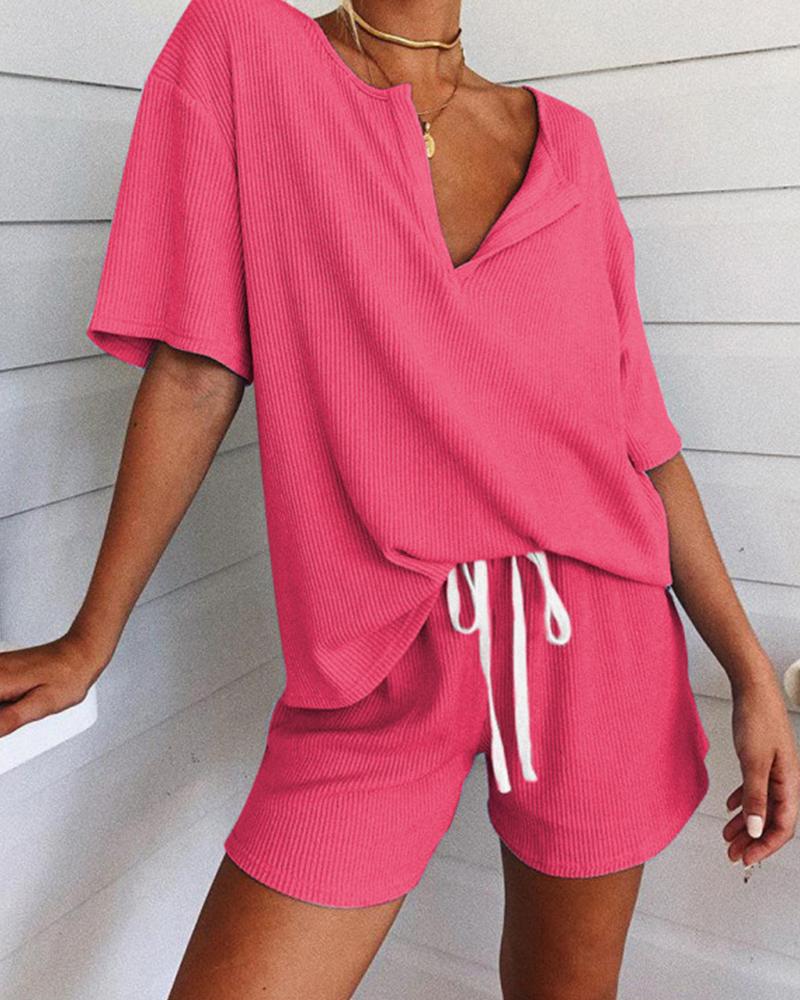 

Rib Two-Piece Lounge Set, Pink