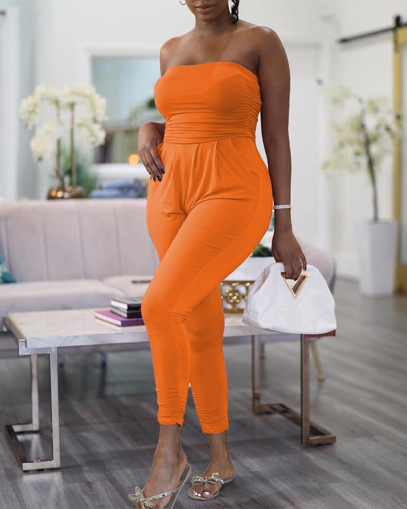 

Pocket Detail Ruched Tube Jumpsuit, Orange