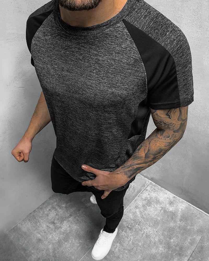 

Colorblock Short Sleeve Speed Dry Breathable T-shirts, Dark grey