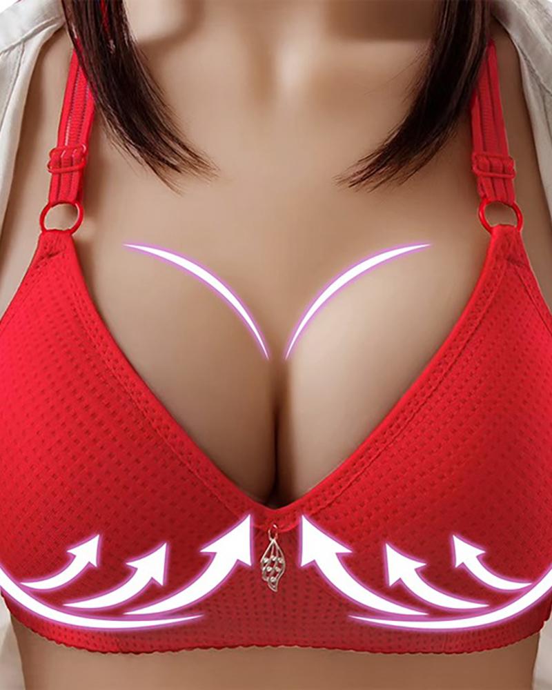 

Back Buckle Cotton Bra Underwear Widened Straps Chest Cover Bras, Red