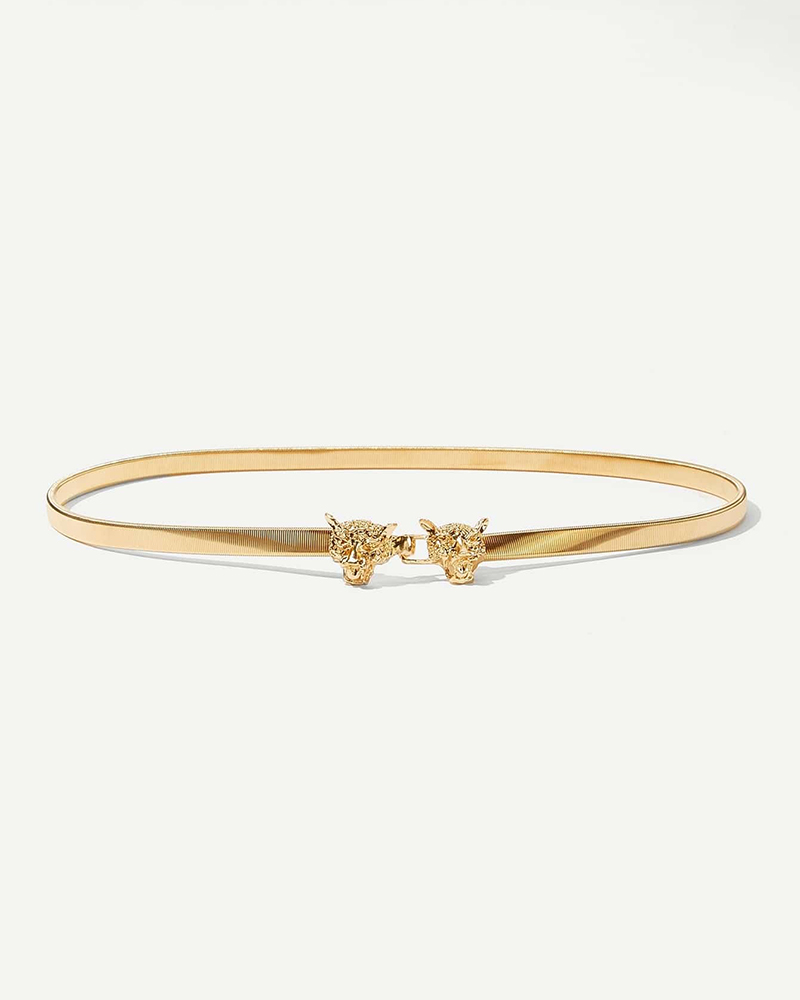 

1pc Leopard Head Buckled Decor Belt, Gold