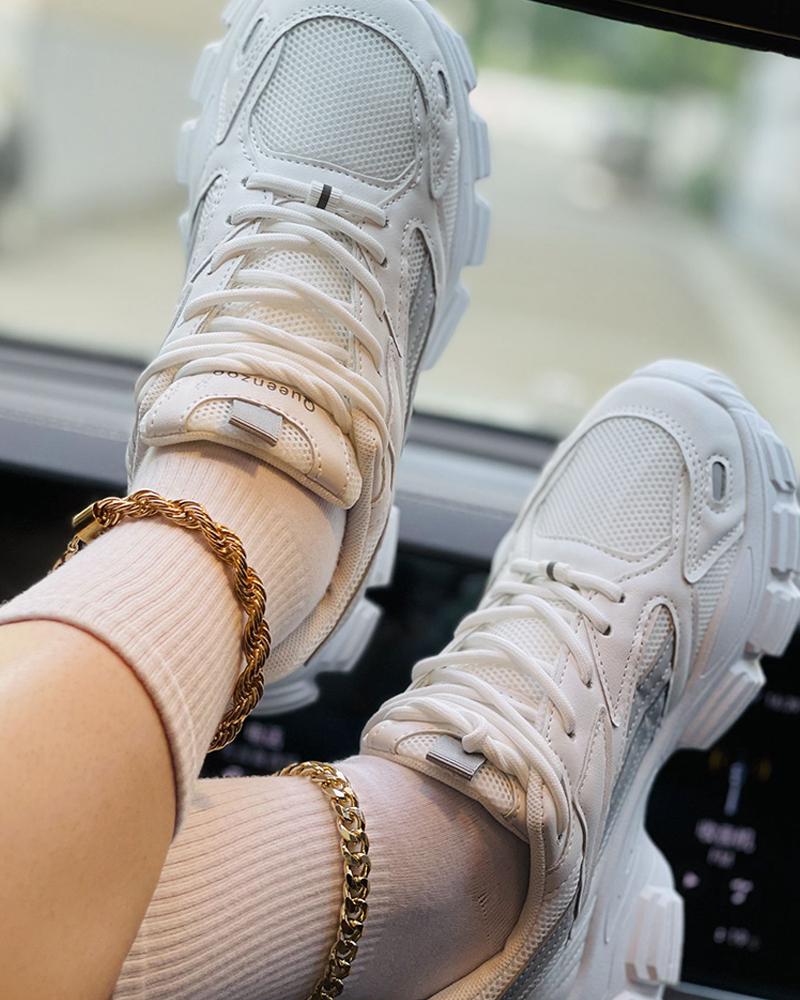 

Colorblock Lace-up Casual Muffin Sneaker, Gray