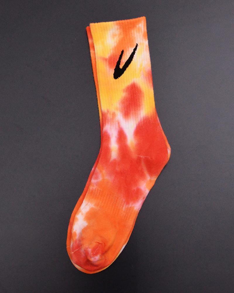 

Tie Dye Print Check Mark Pattern Sporty Socks, Style8