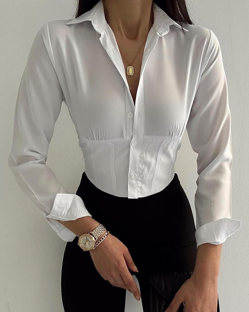 

Buttoned Long Sleeve Corset Shirt, White