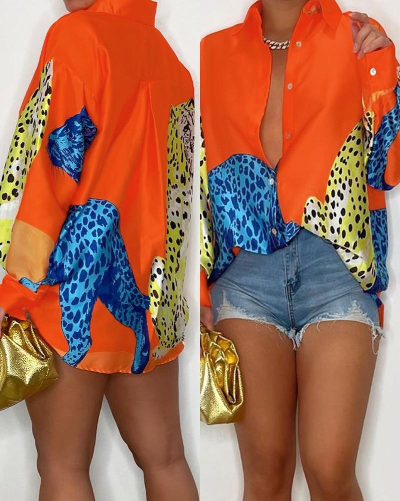 

Leopard Print Button Down Shirt, Multicolor