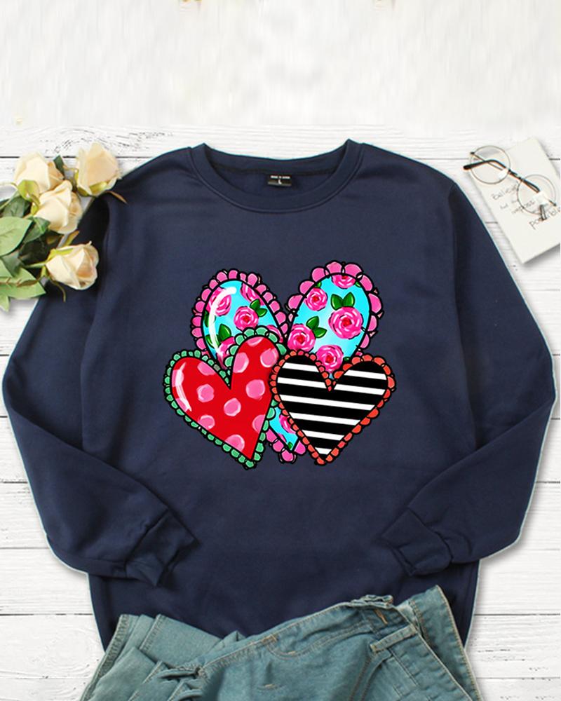 

Valentine's Day Heart Striped Floral Print Top, Black