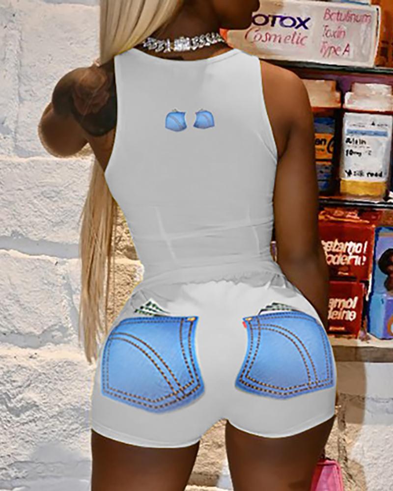 

Letter / Butterfly / Grahpic Print Tank Top & Butt Lifting Shorts Set, Style3