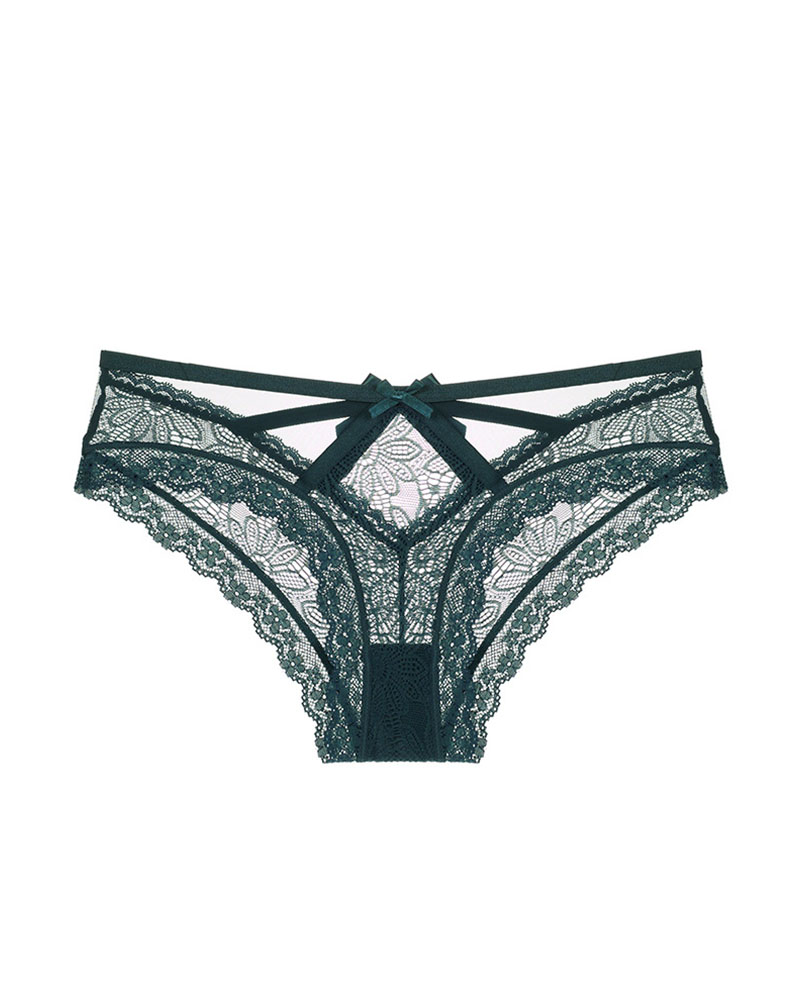 

Bowknot Design Lace Trim Cutout Panty, Green