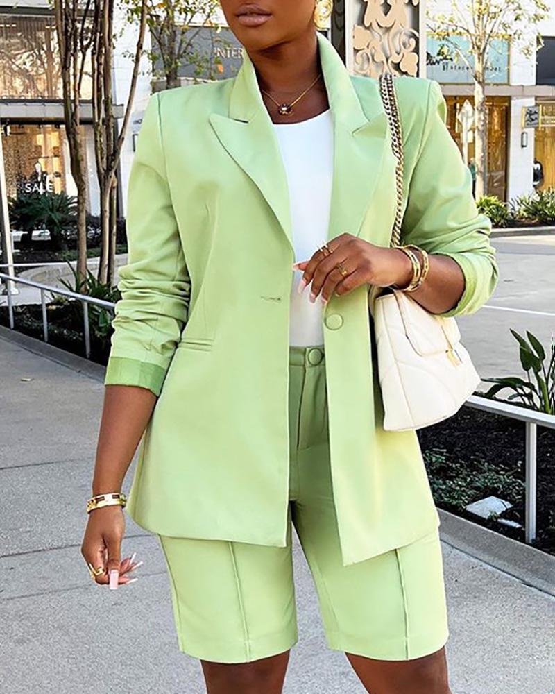 

Lapel Neck Single Breasted Blazer, Green