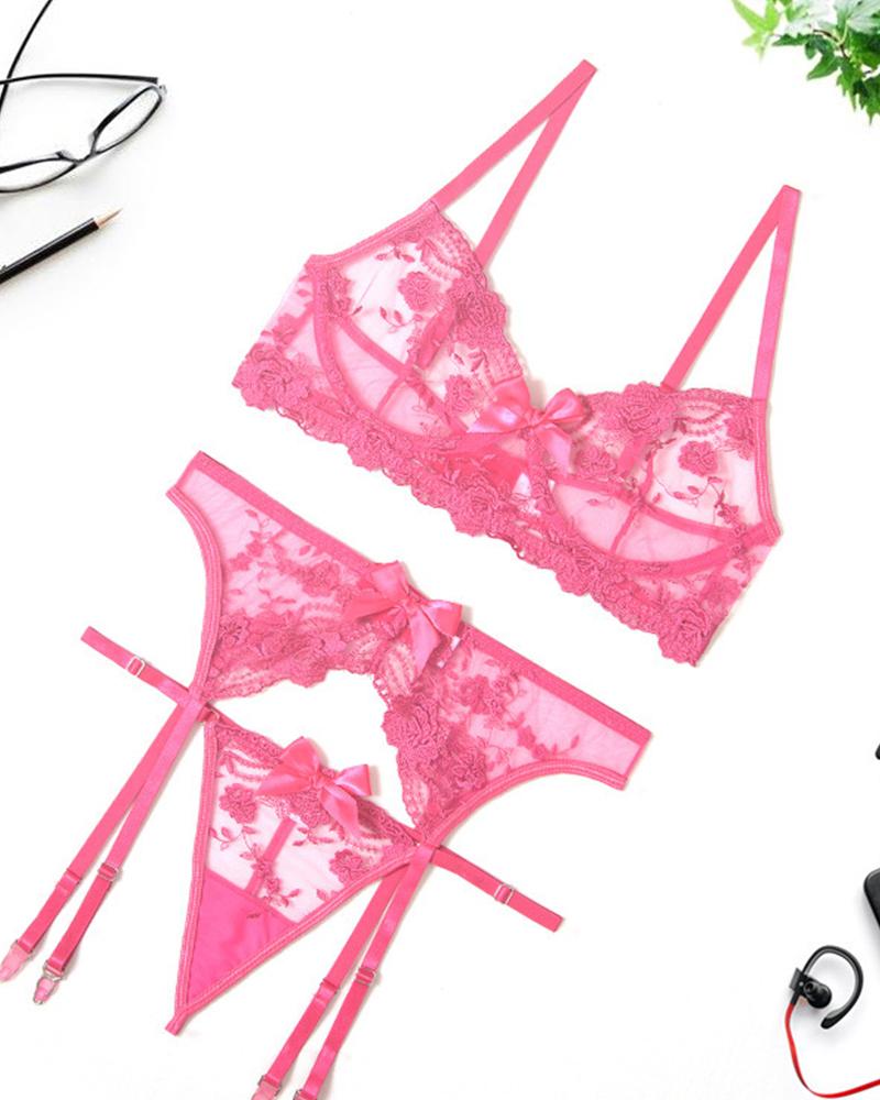 

Plain Patchwork Embroidered Lace-up Skinny Sexy Sets, Hot pink