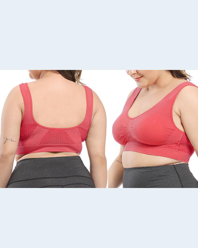 

Plus Size Hollow Out Ruched Sports Yoga Bra, Red