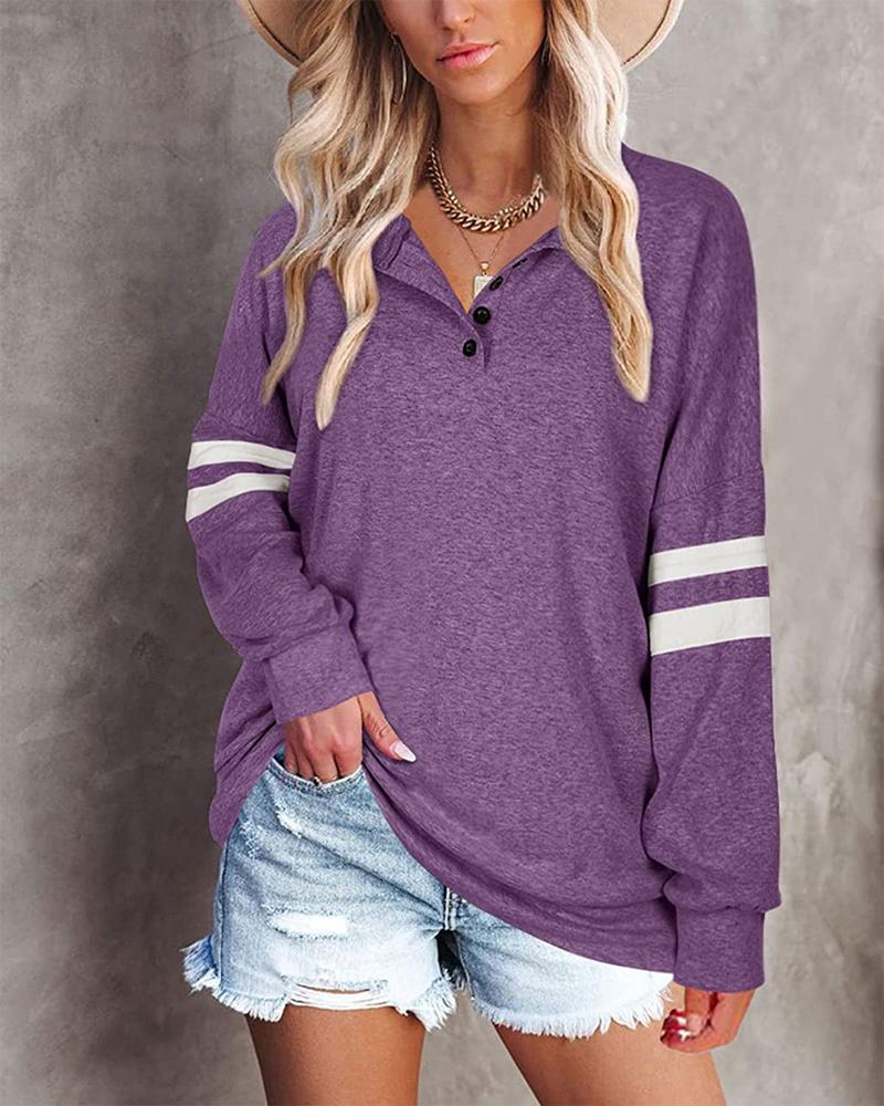 

Plus Size Contrast Paneled Long Sleeve Top, Purple