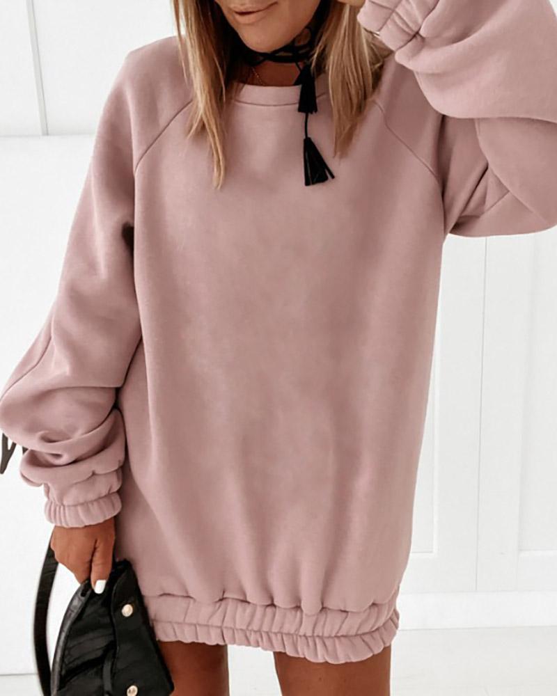 

Plain Ruched Long Sleeve Casual Sweatshirt Women Dress, Pink