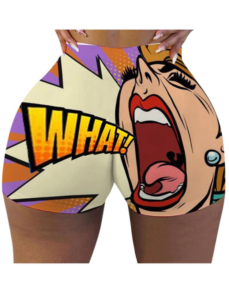 

Creative Cartoon Print Skinny Short Pants, Style3