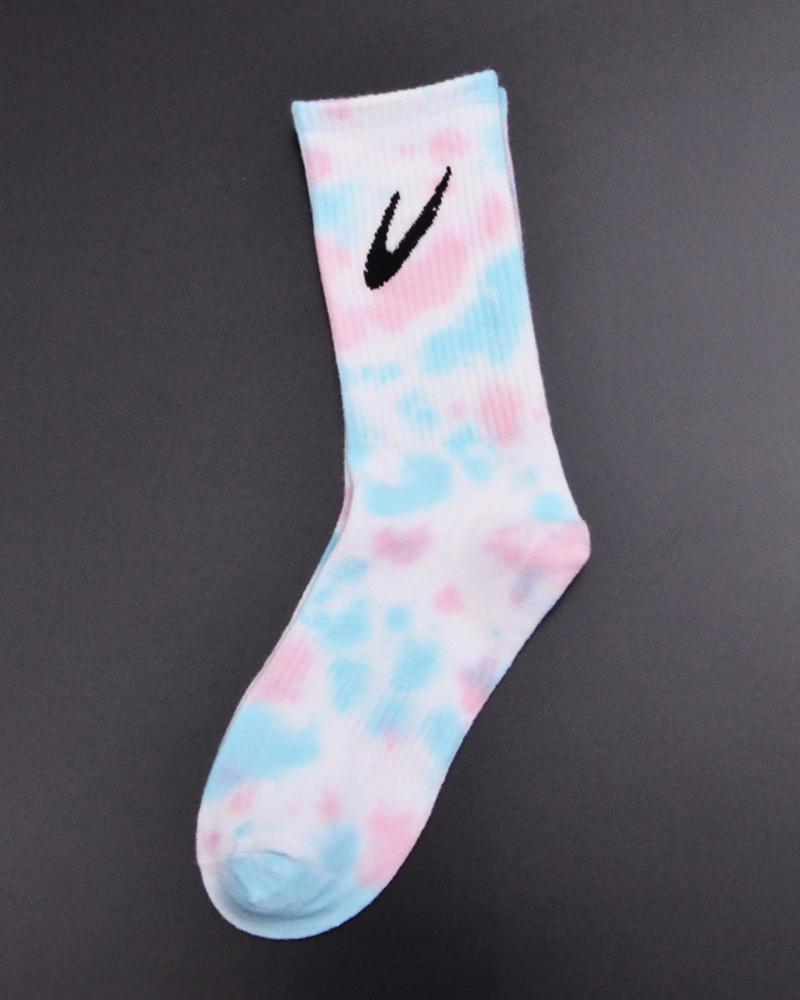 

Tie Dye Print Check Mark Pattern Sporty Socks, Style7