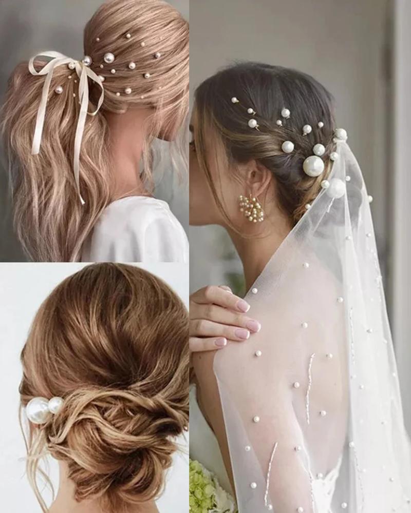 

18pcs Wedding Bridal Hairpins U Shaped Rhinestone Decor Faux Pearl Snap Barrettes, Silver