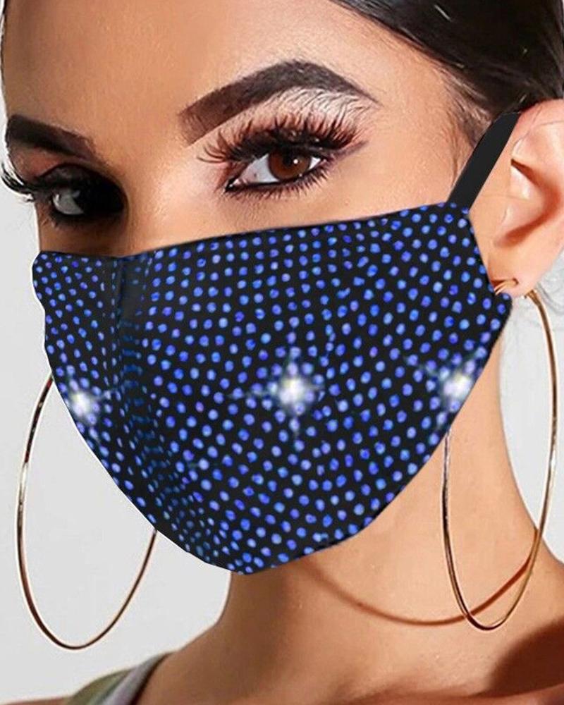 

Allover Rhinestone Breathable Earloop Face Bandana, Blue