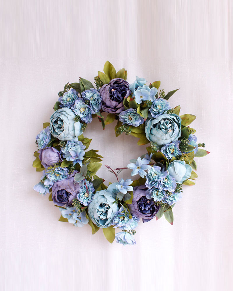 

Artificial Peony Flowers Wreath Spring Floral Wreath For Front Door Wedding Christmas Party Wall Window Decoration, Blue