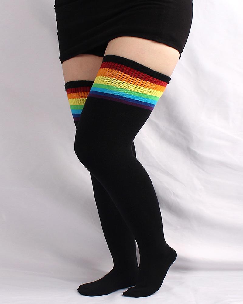 

1Pair Plus Size Striped Thigh-High Socks, Style4