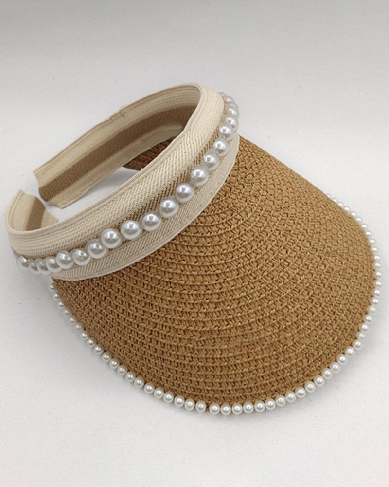

Pearls Decor Sun Visor Beach Straw Cap, Coffee