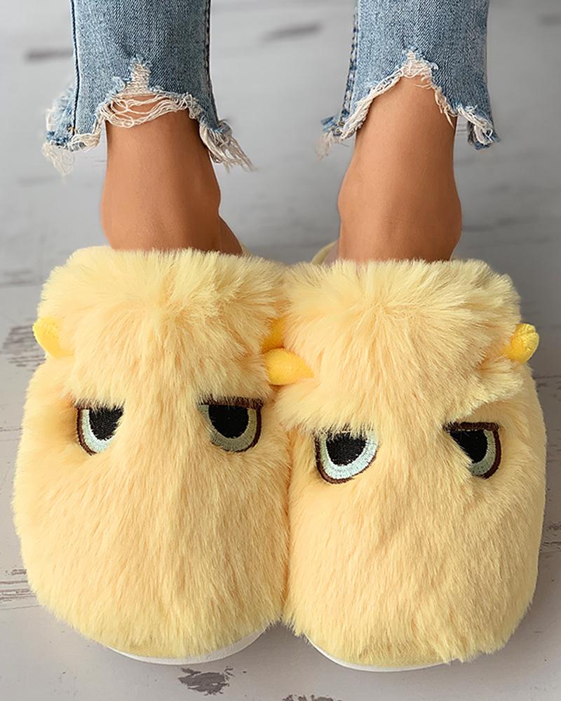 

Eyes Pattern Ear Design Fluffy Slipper, Yellow