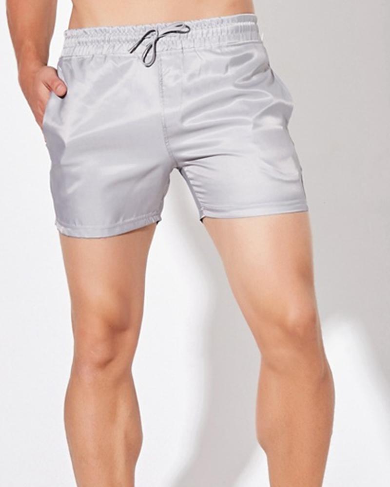 

Solid Color Drawstring Short Pants, Gray