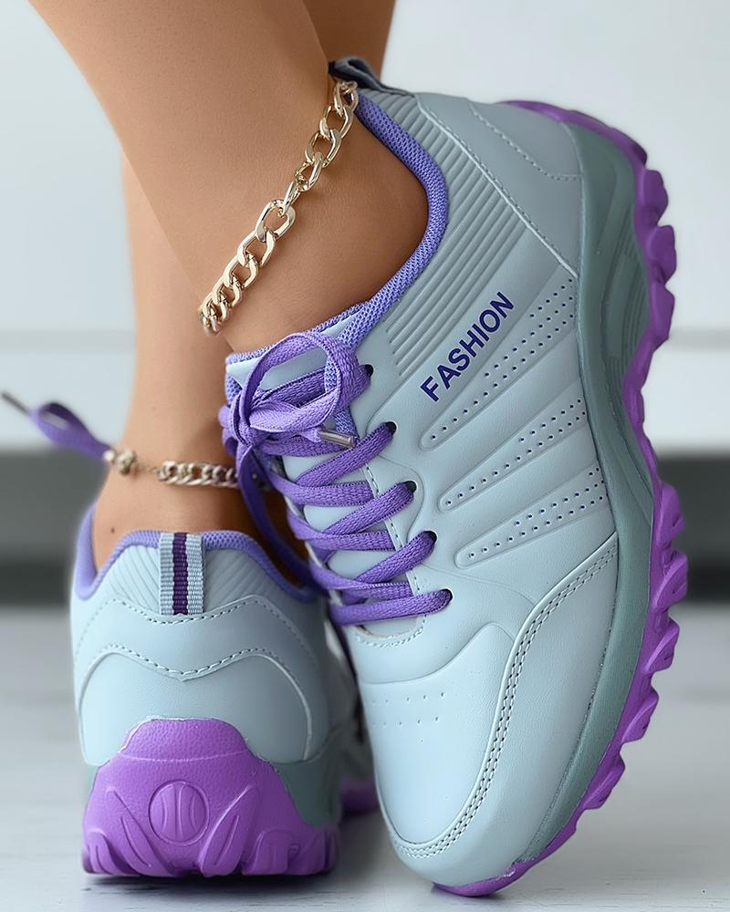 

Letter Pattern Lace-up Sneakers, Gray