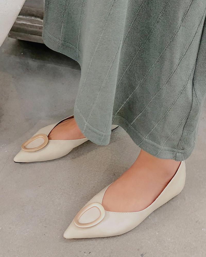 

Metal Decor Pointed Toe Slip On Flats, Gray