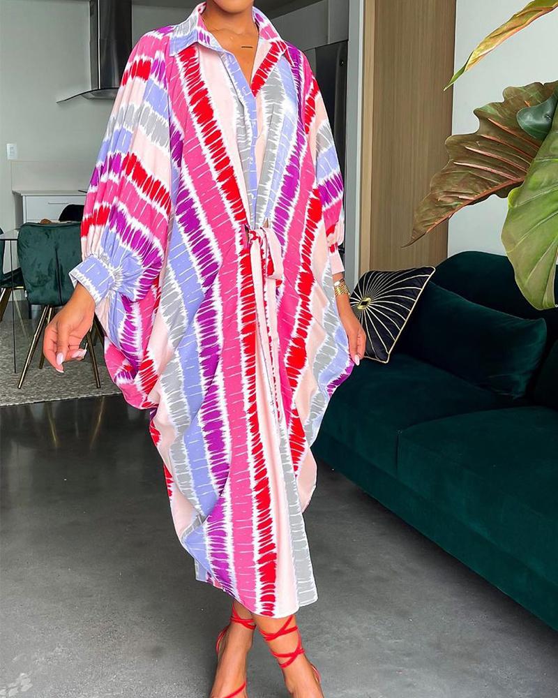 

Striped Print Draped Shirt Dress, Multicolor