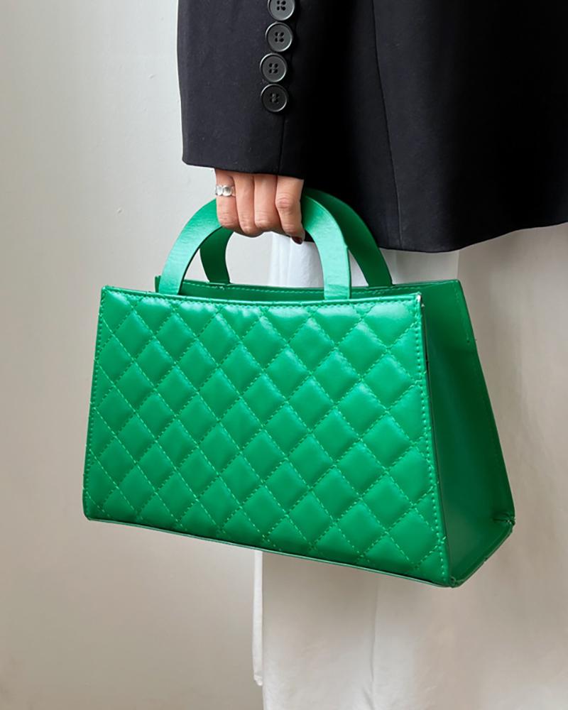 

Quilted Top Handle Square Bag, Green