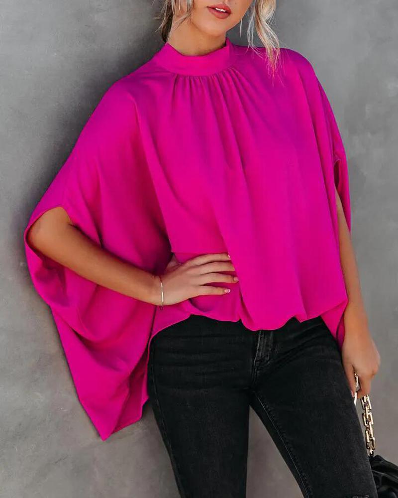 

Batwing Sleeve Plicated Detail Top, Hot pink