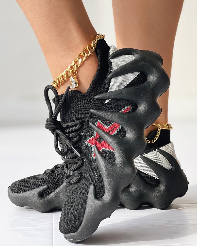 

Star Pattern Lace-up Octopus Sneakers, Black