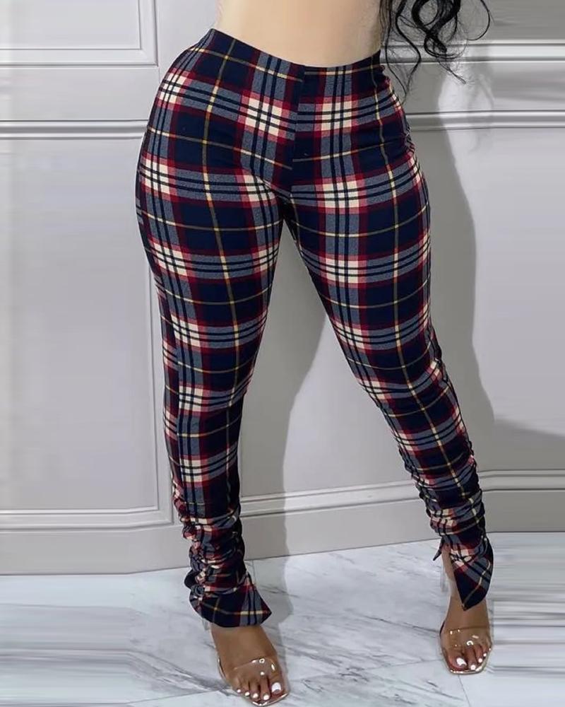 

High Waist Plaid Print Pants, Multicolor