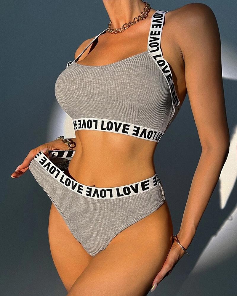 

Love Tape Patch Criss Cross Lingerie Set, Light gray