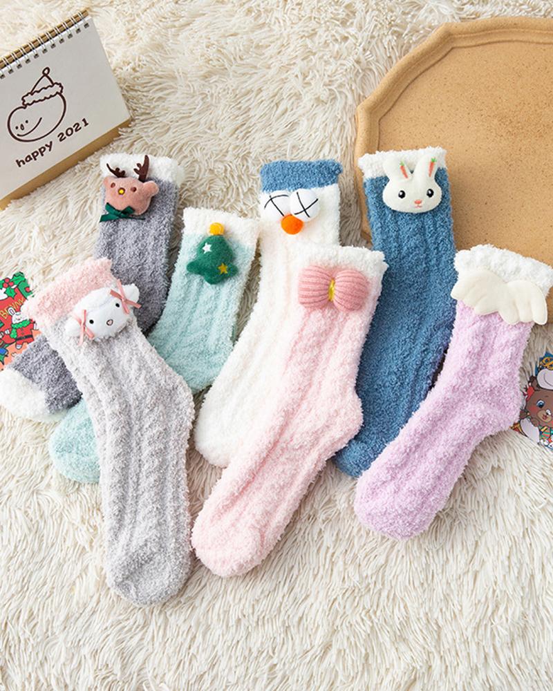 

1Pair Cartoon Doll Pattern Fuzzy Socks, Style1