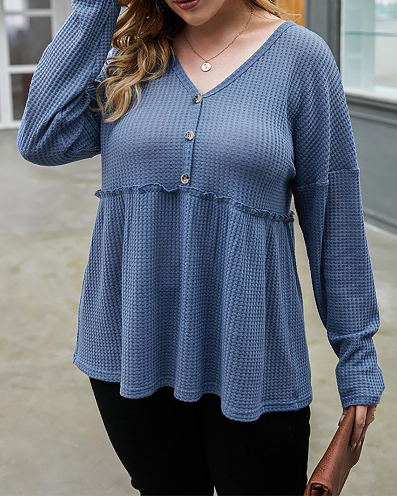 

Plus Size Frill Hem Buttoned Top, Dark blue