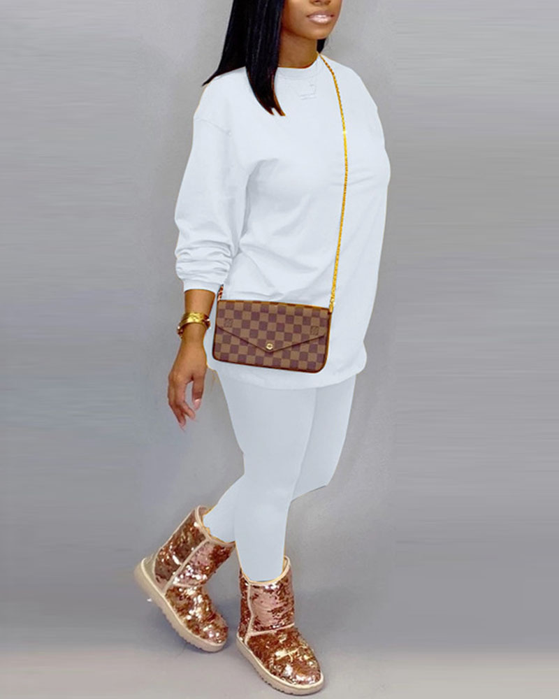 

Long Sleeve Casual Top & Pants Set, White
