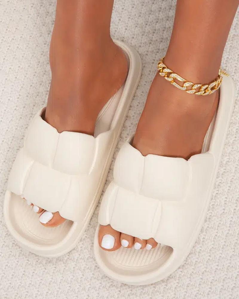 

Round Toe One Strap Soft Slippers, Beige