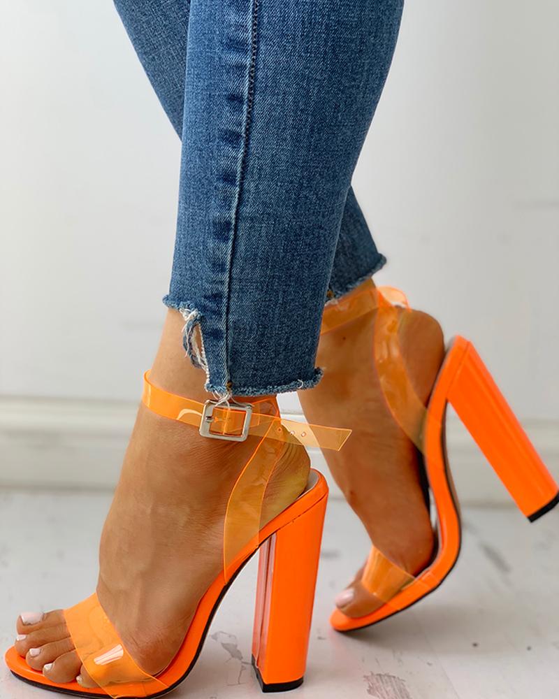 

Transparent Strap Chunky Heeled Sandals, Orange