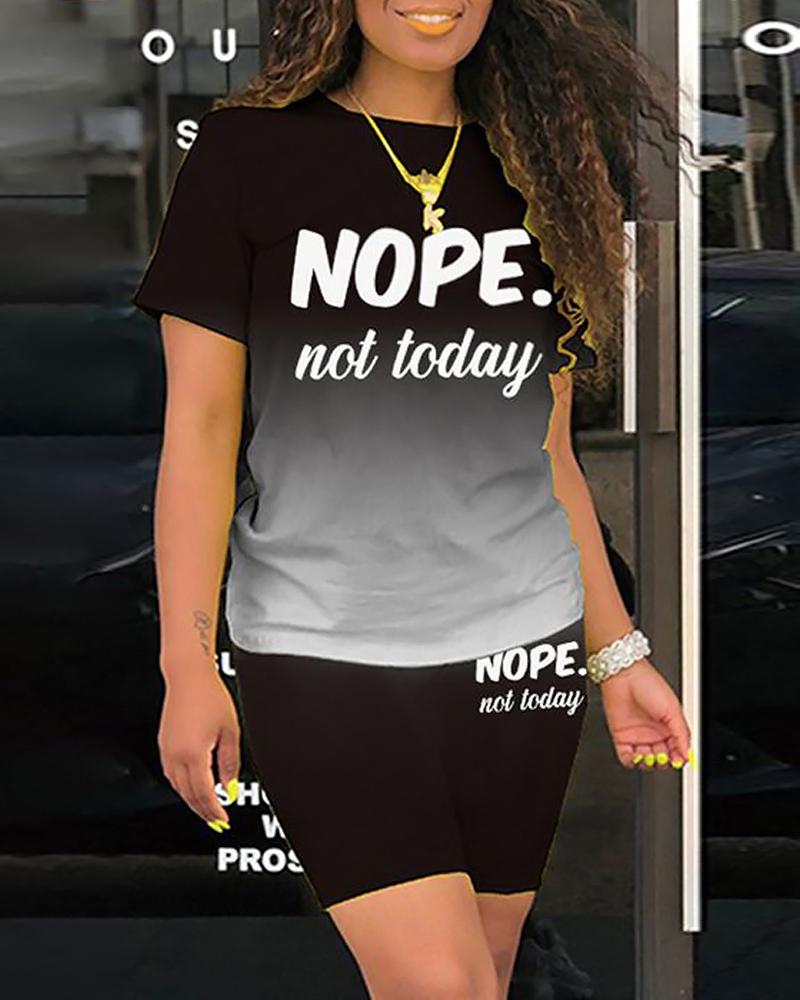 

Nope Not Today Print Ombre Top & Shorts Set, Black