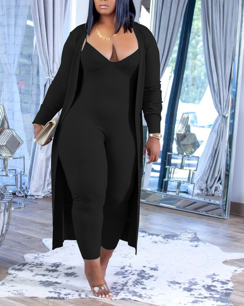 

Skinny Cami Jumpsuit With Longline Cardigan, Black