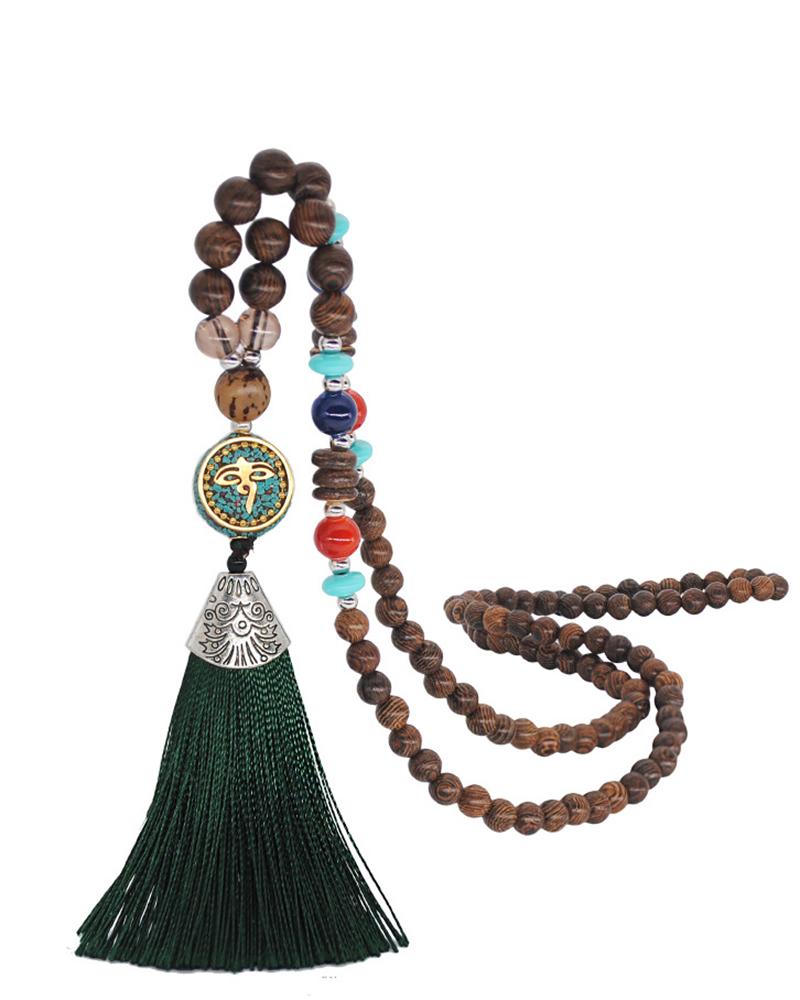 

1pc Bohemian Tribal Beaded Tassel Design Pendant Necklace, Style2