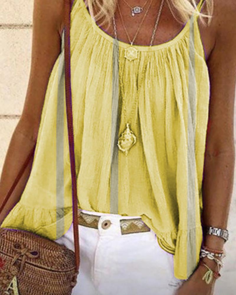 

Spaghetti Strap Striped Print Casual Top, Yellow