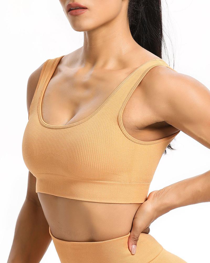 

Skinny Ribbed Sleeveless Sport Cropped Tank Top, Khaki