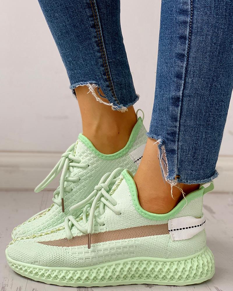 

Net Surface Breathable Lace-Up Sneakers, Green