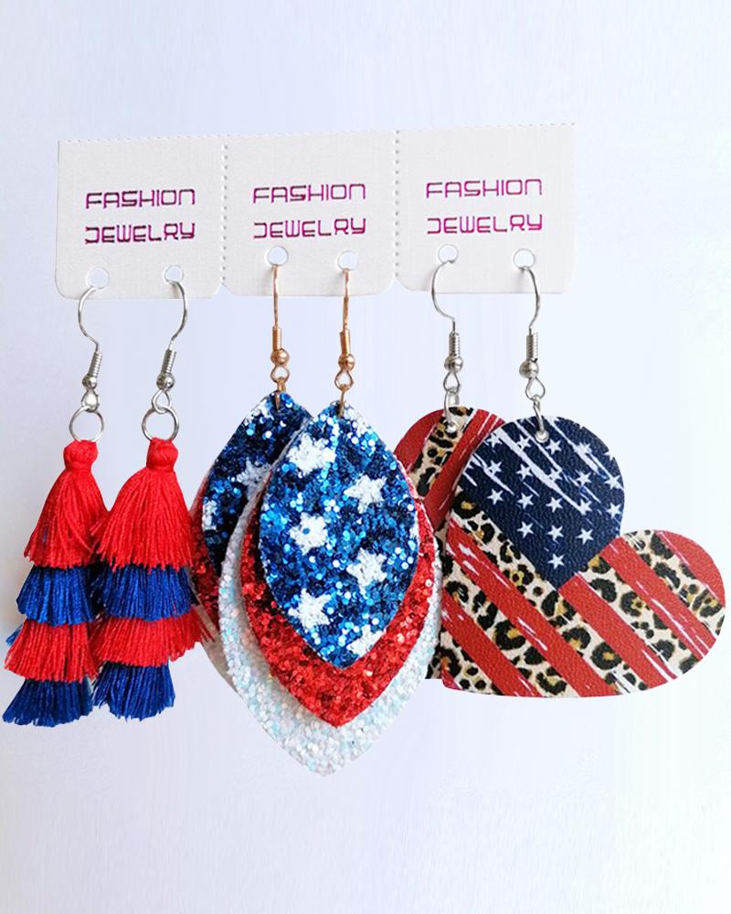 

3Pairs Independence Day Flag Layered Drop Earrings Set, Style3