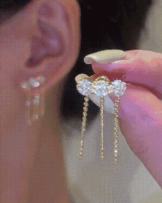 

1Pair Tassel Design Rhinestone Decor Drop Earrings, Gold