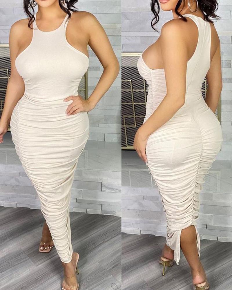 

Cold Shoulder Ruched Skinny Dress, Apricot