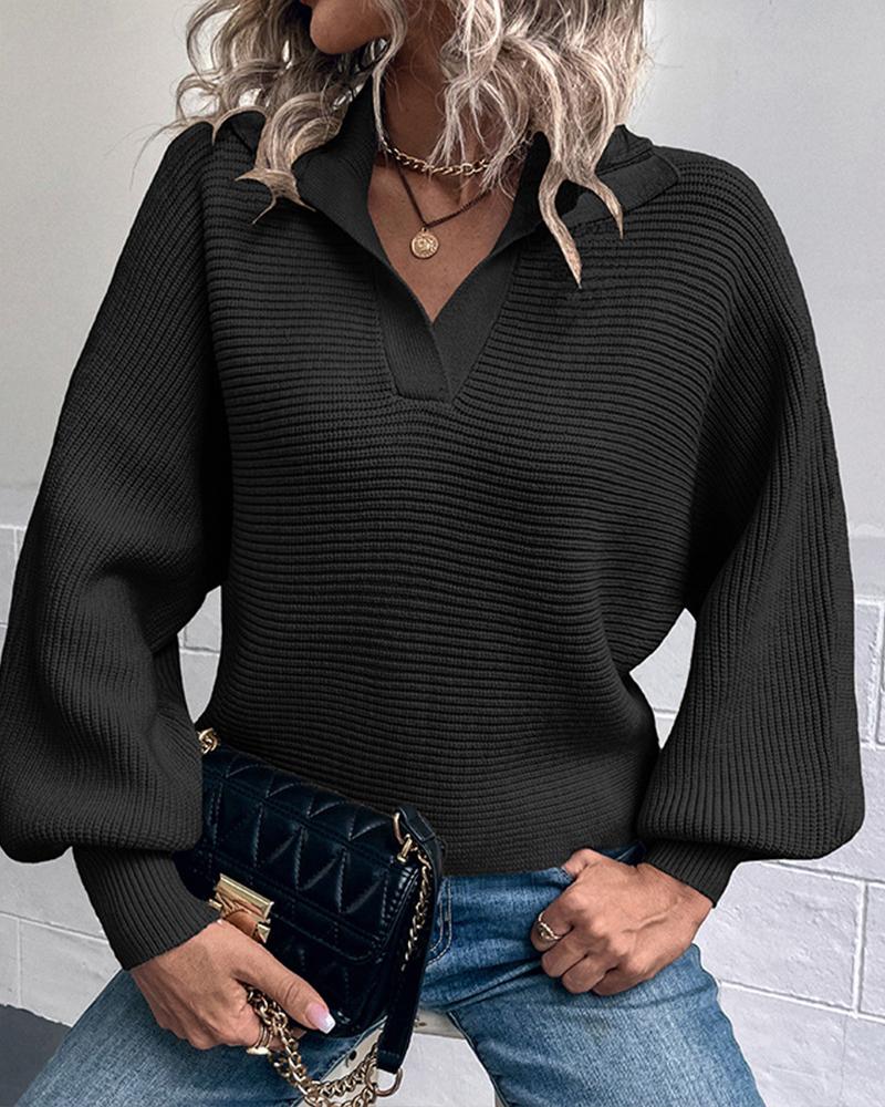 

Lantern Sleeve Chunky Knit Sweater, Black